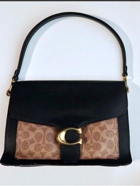 Coach Two-Tone Signature Canvas Shoulder Bag in Brown and Black